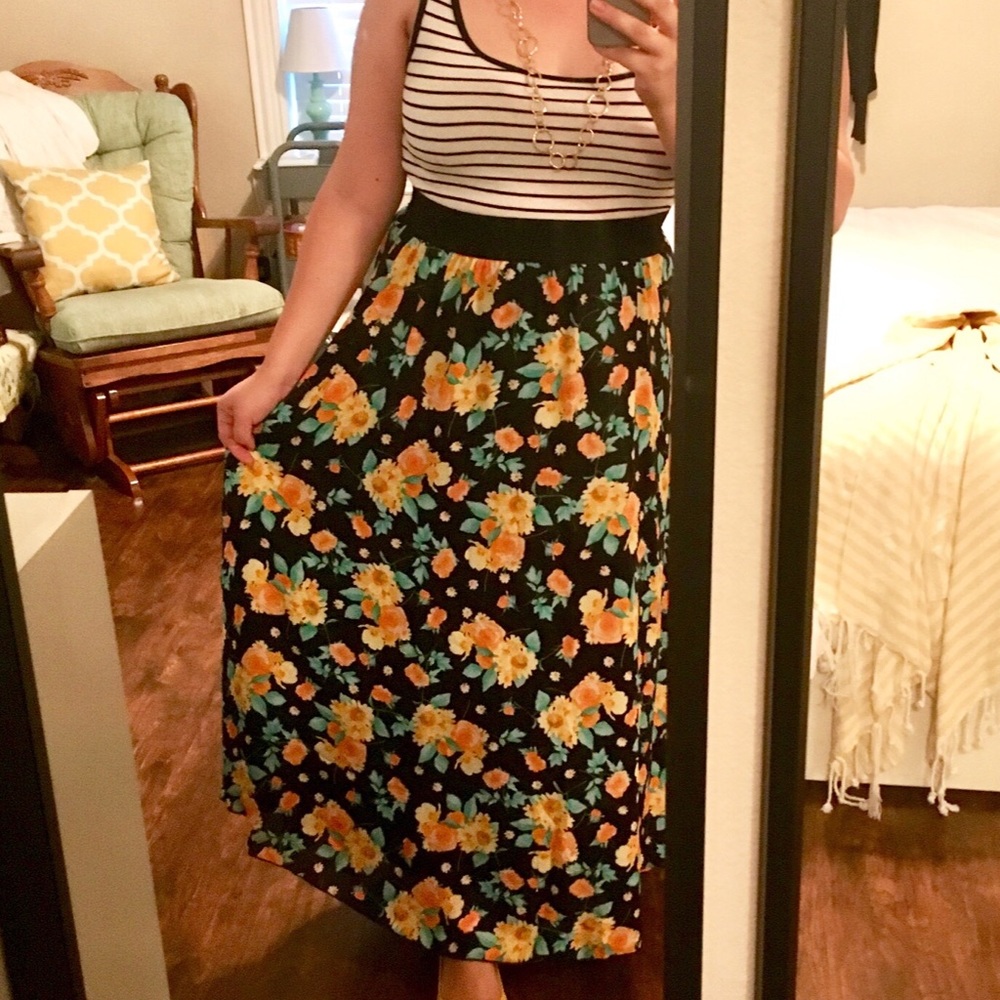Black and Yellow Floral Lucy Maxi Skirt